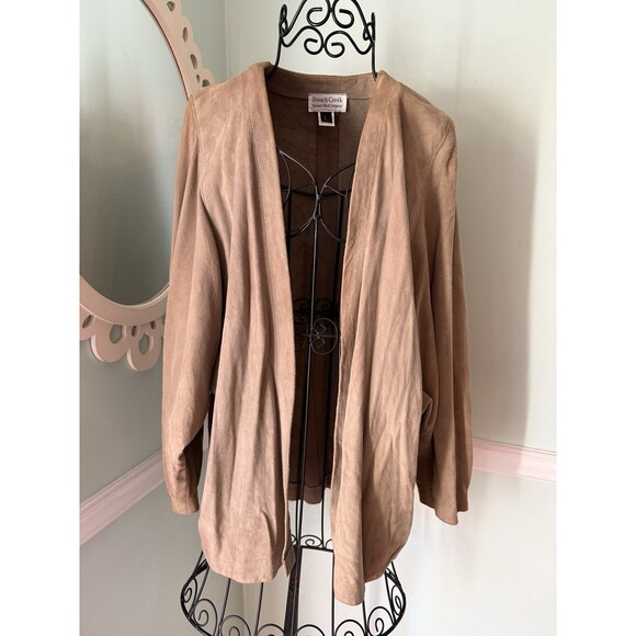 FRENCH CREEK L Womens Tan Jacket Suede Shearling Leather Jacket Coat - Picture 1 of 7